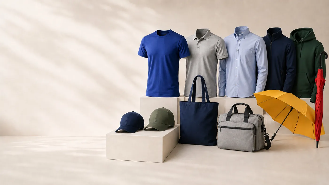 Premium corporate clothing on a rack