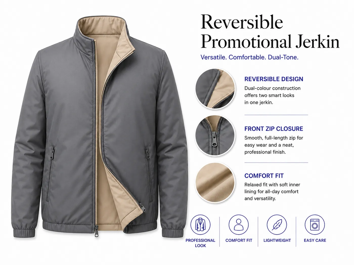 Grey and beige reversible promotional jerkin in comfort fit
