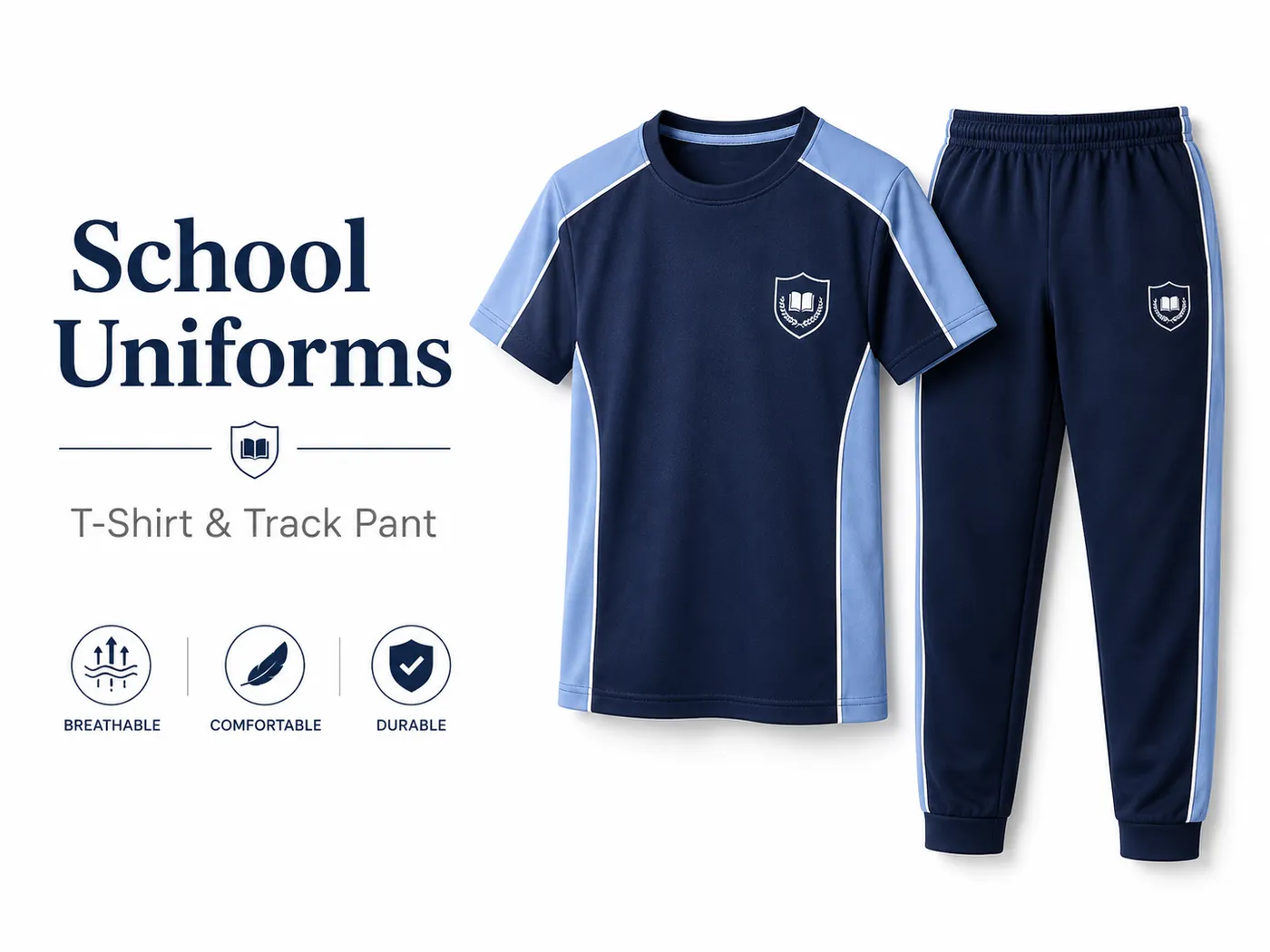 Custom school sports uniform with T-shirt and matching track pant in school colours