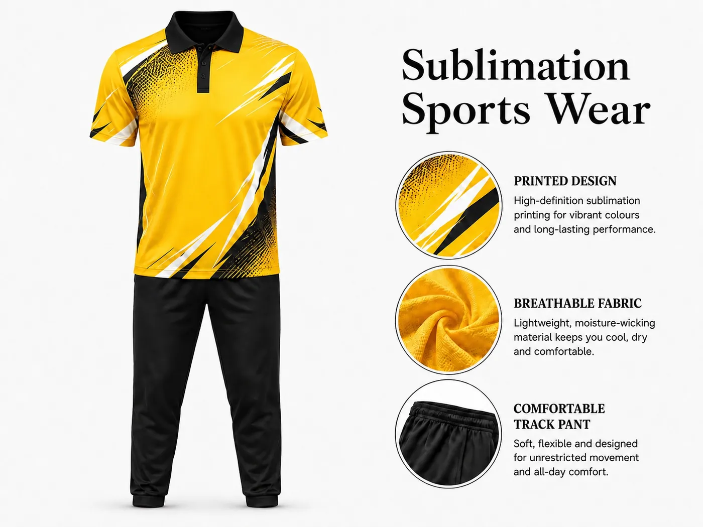 Custom sublimation sportswear set with numbered T-shirt and matching shorts or track pants